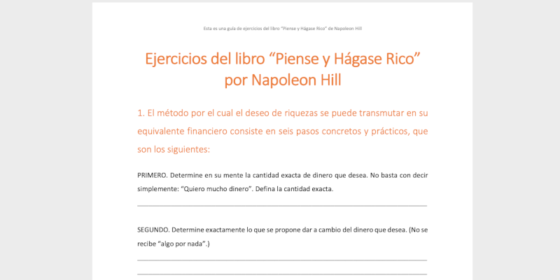 Lectura en acción – Ejercicios del libro Piense y Hágase Rico por Napoleon Hill